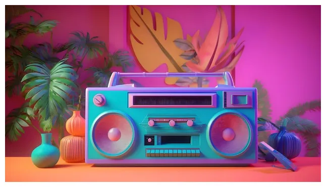 Premium ai retro boombox colorful illustration generative ai