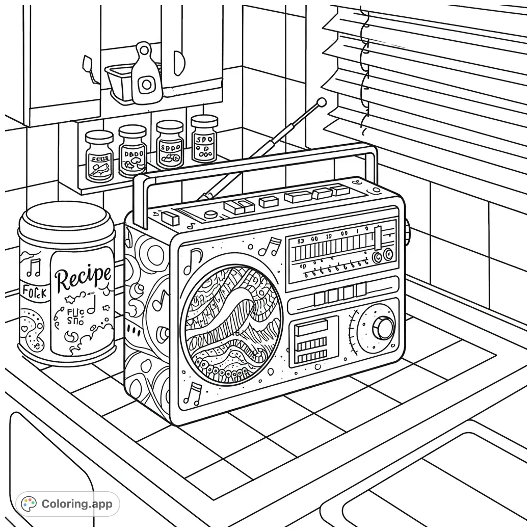 Retro kitchen boombox coloring.app