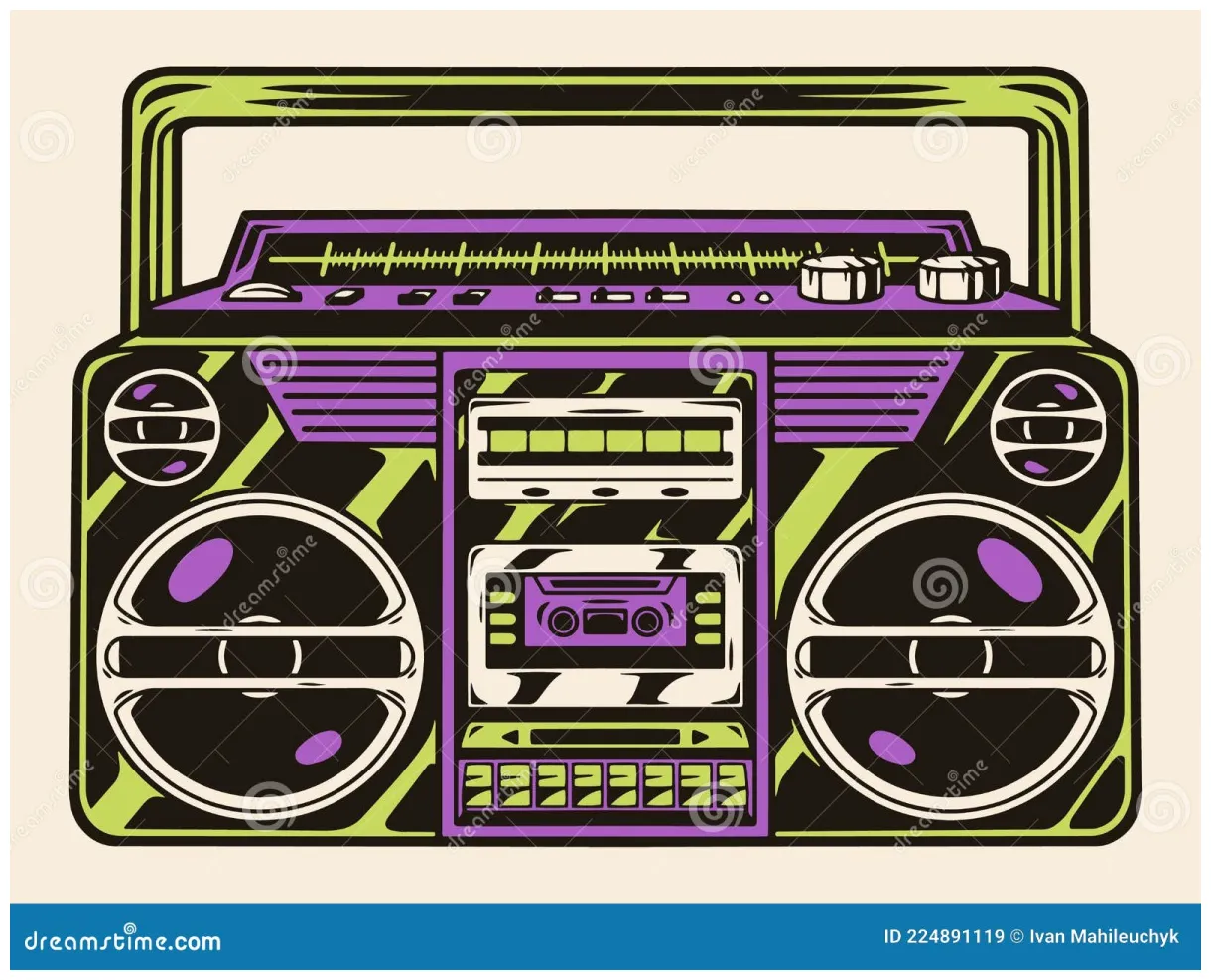 Colorful classic retro portable boombox stock vector illustration of
