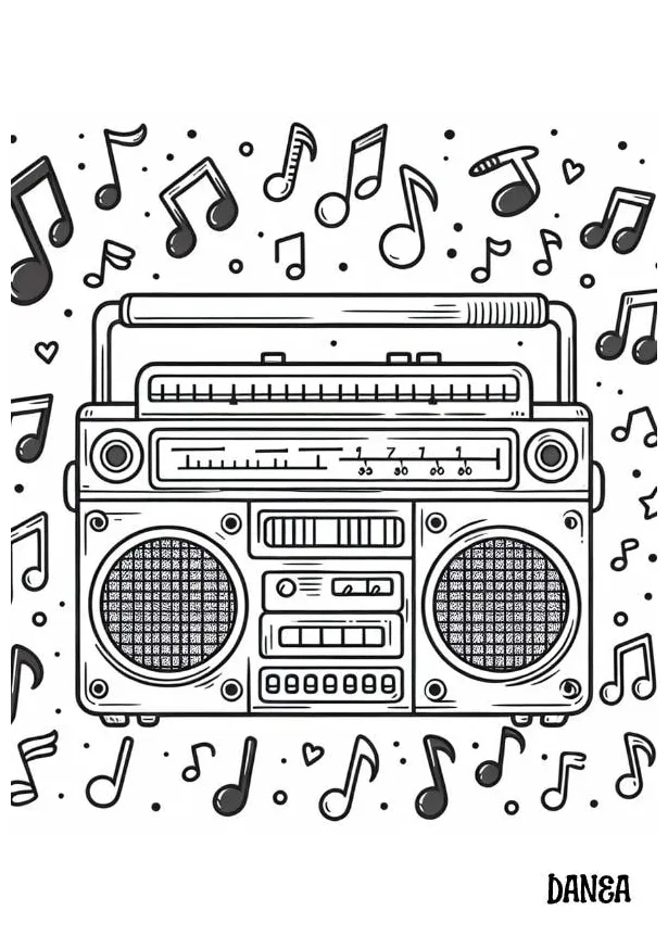 Boombox coloring page boombox kids coloring page 70s coloring page