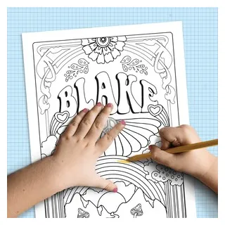 Retro Custom Coloring Page Printable, Girls Coloring Page, Adult