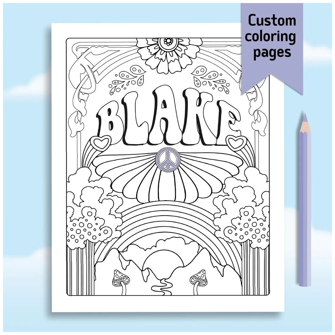 Retro Custom Coloring Page Printable, Girls Coloring Page, Adult