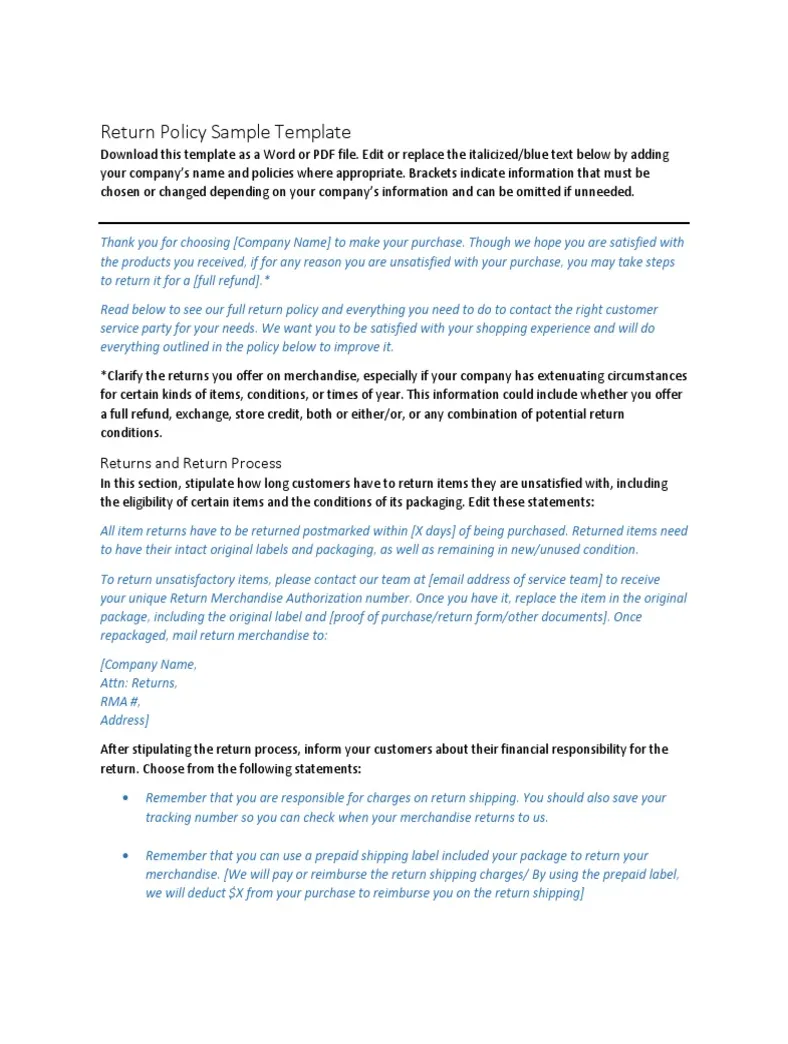 Return Policy Sample Template | PDF | Stored Value Card | Economies