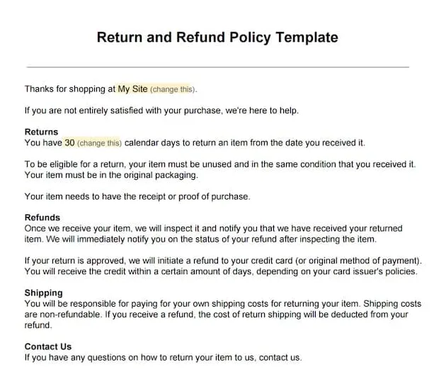 Return Policy Templates - Word Excel Samples