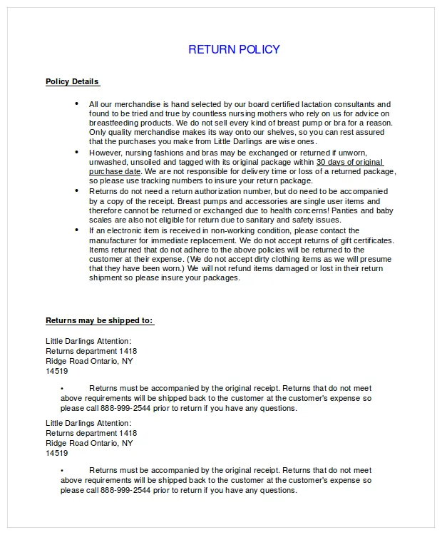 Return Policy Template - 7+ Free Word, PDF Document Downloads | Free