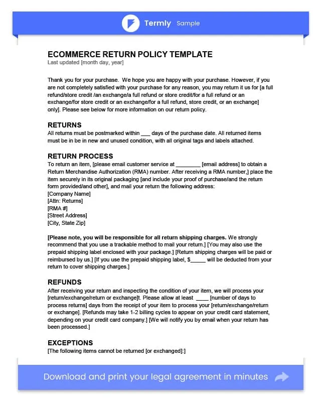 Return Policy Template & Examples | FREE to Download | Termly