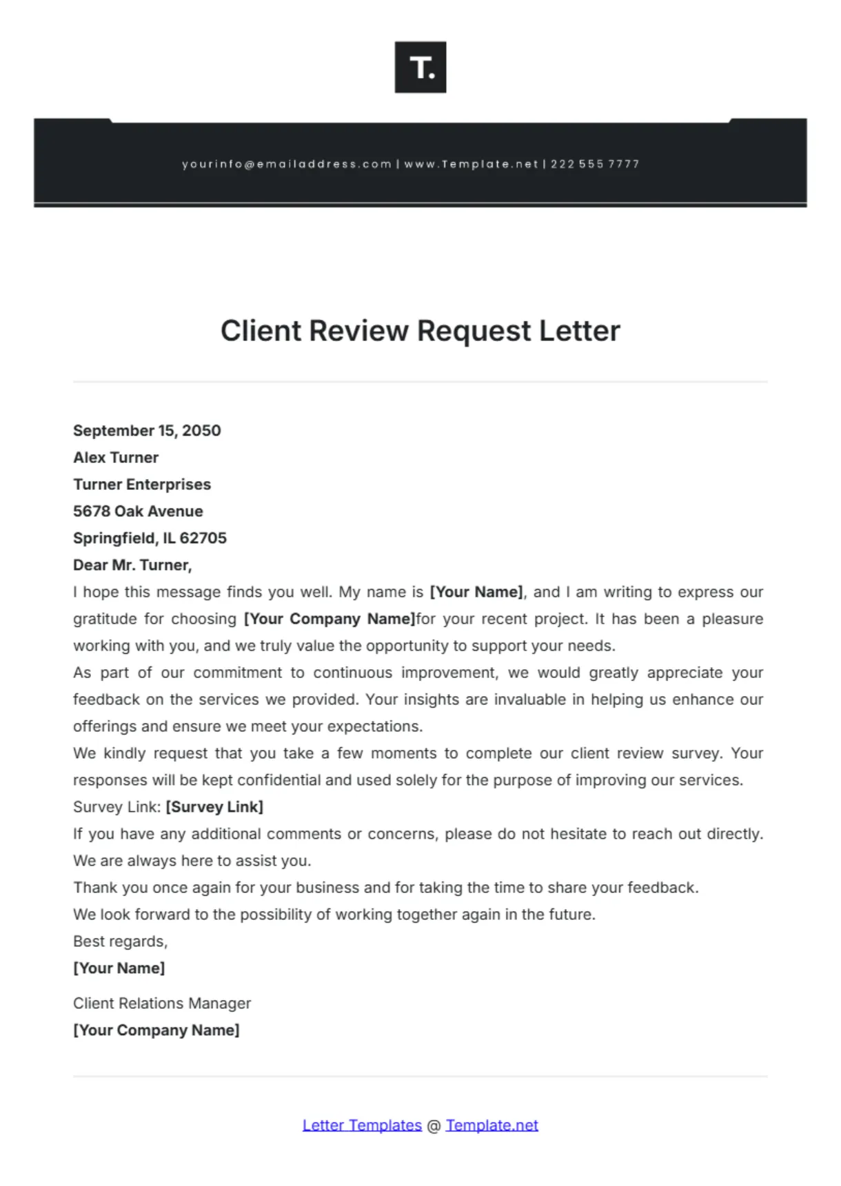 Free client review request letter template to edit online