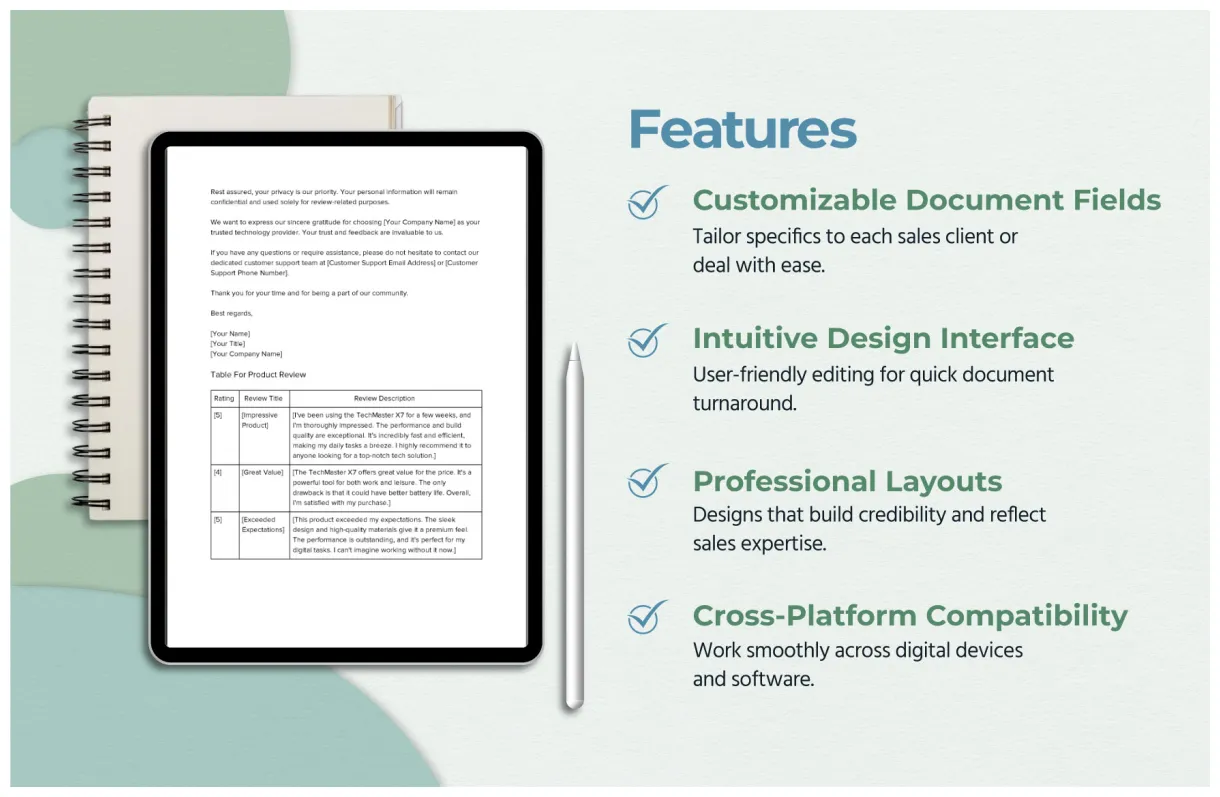 Sales product in pdf, word, google docs