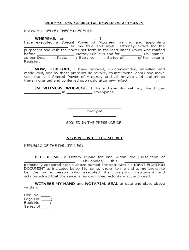 Revocation of special power of attorney pdf
