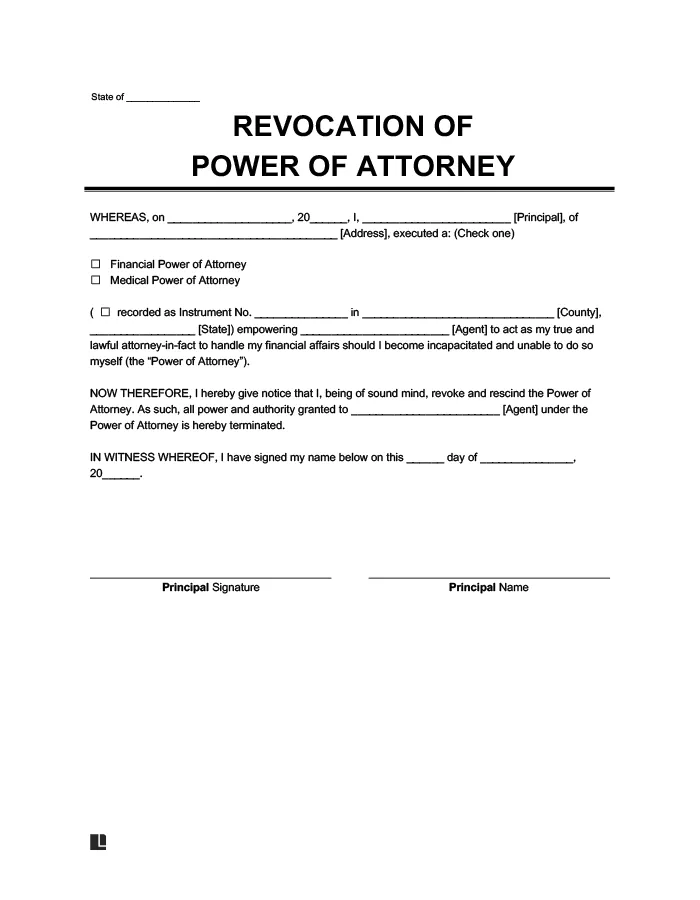 Free Revocation of Power of Attorney Form | PDF & Word