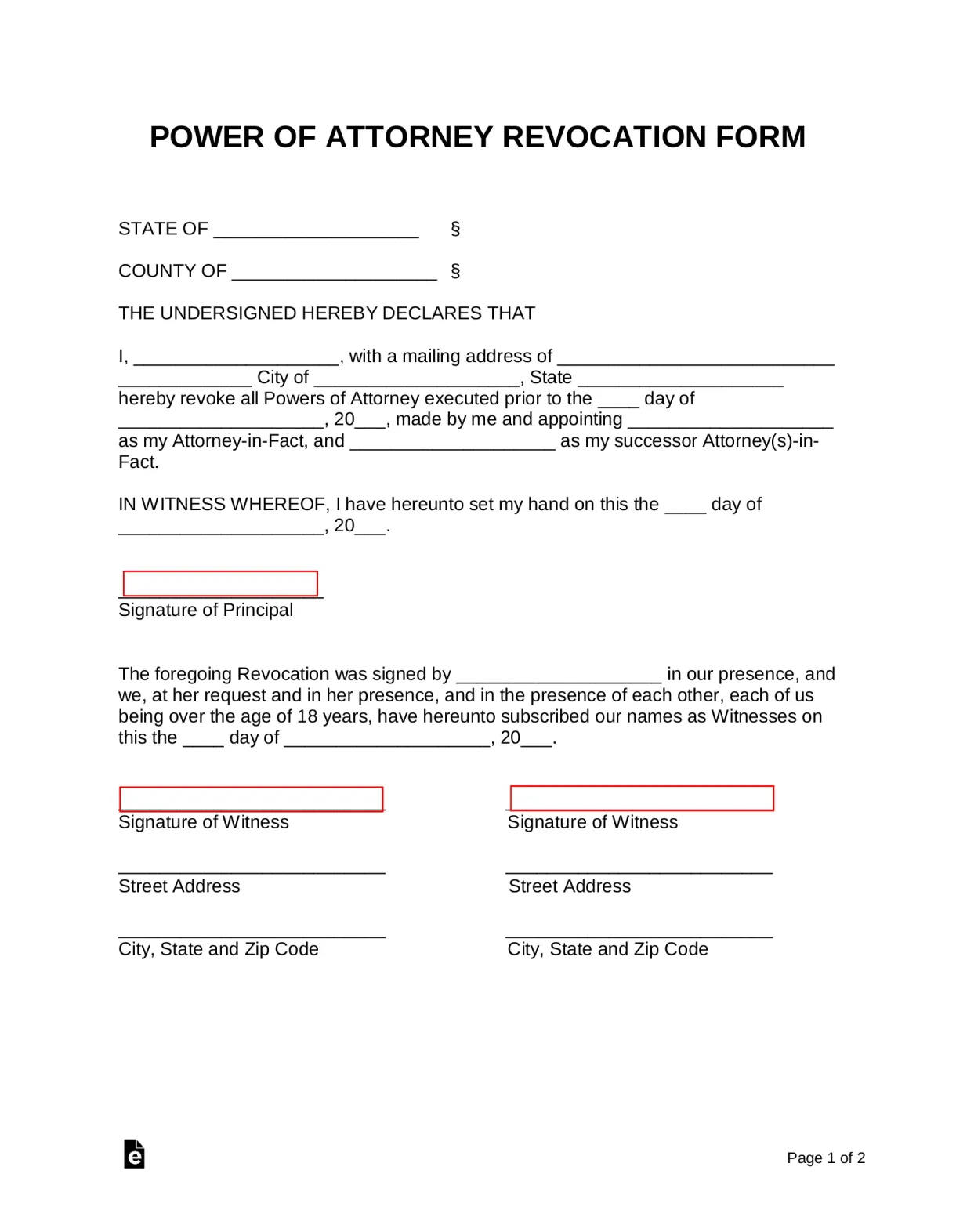 Free power of attorney revocation form revoke a poa pdf word eforms
