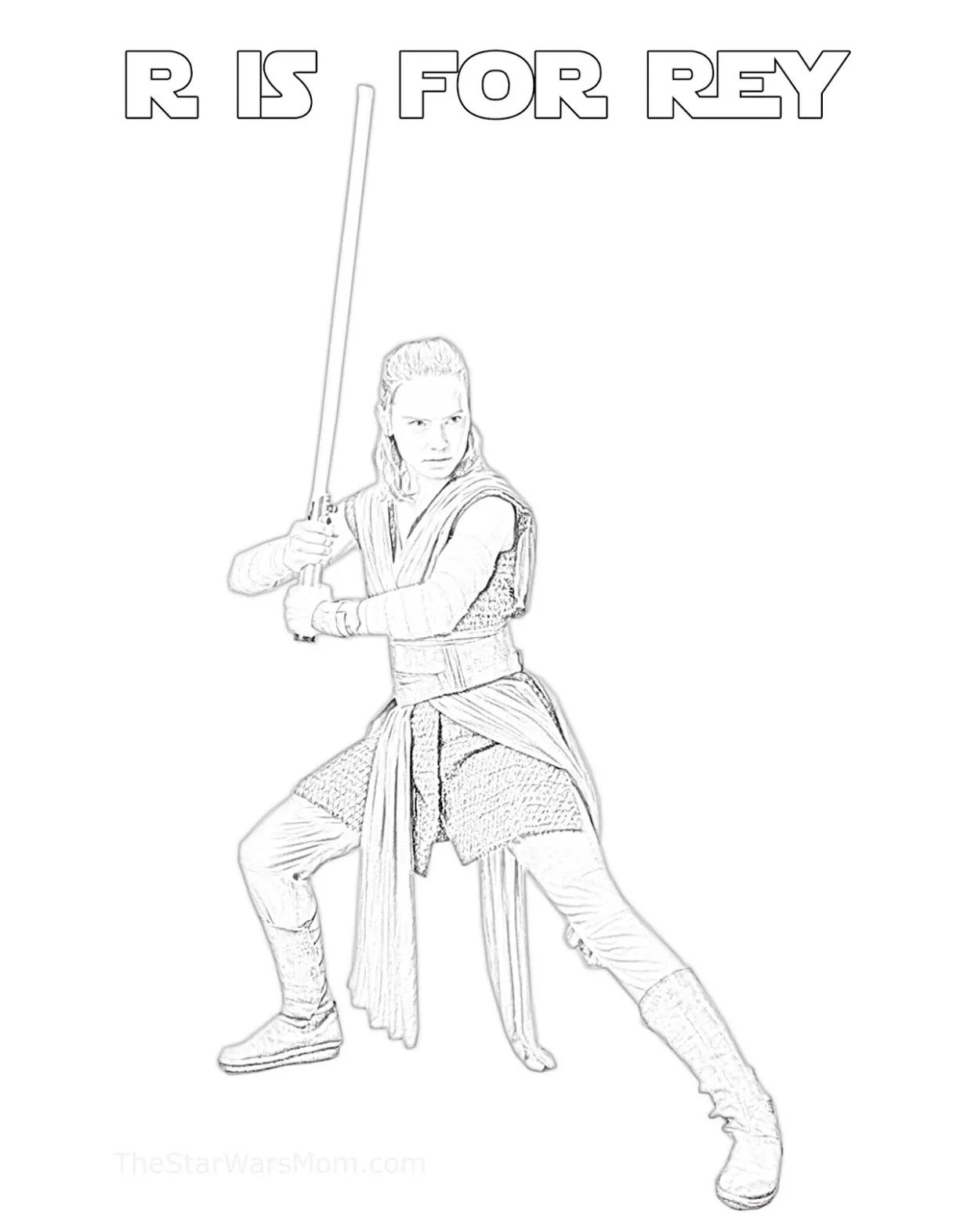 R is for rey star wars alphabet coloring page the star wars mom