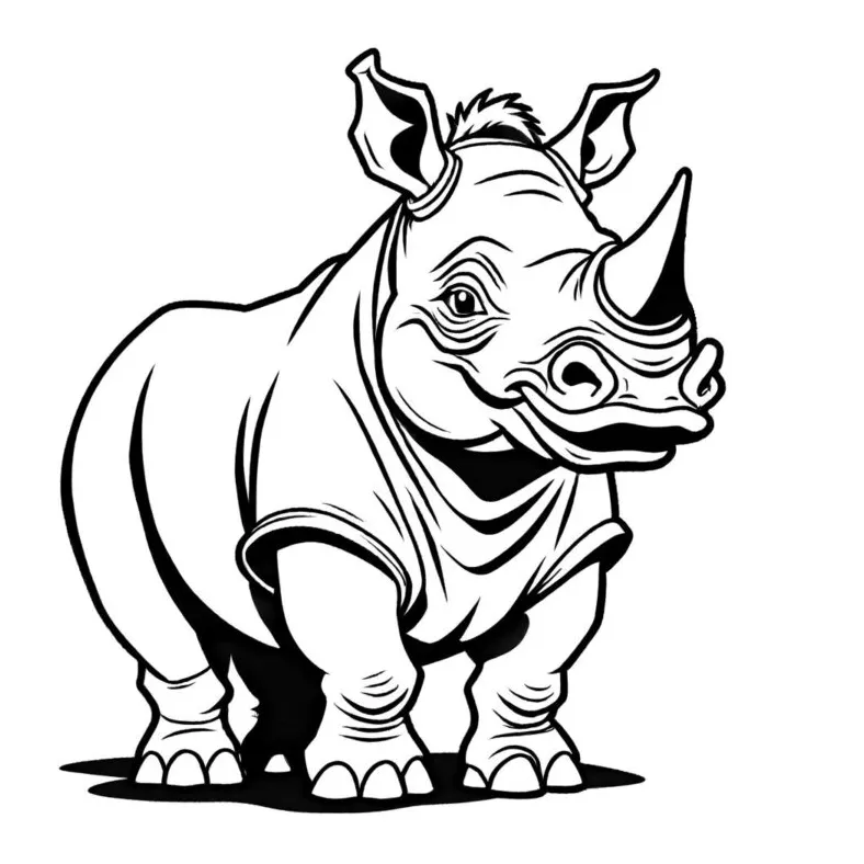 Cartoon rhinoceros with large horn coloring page coloring jungle printable coloring page