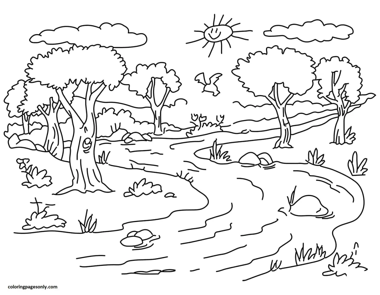 River landscape coloring page free printable coloring pages