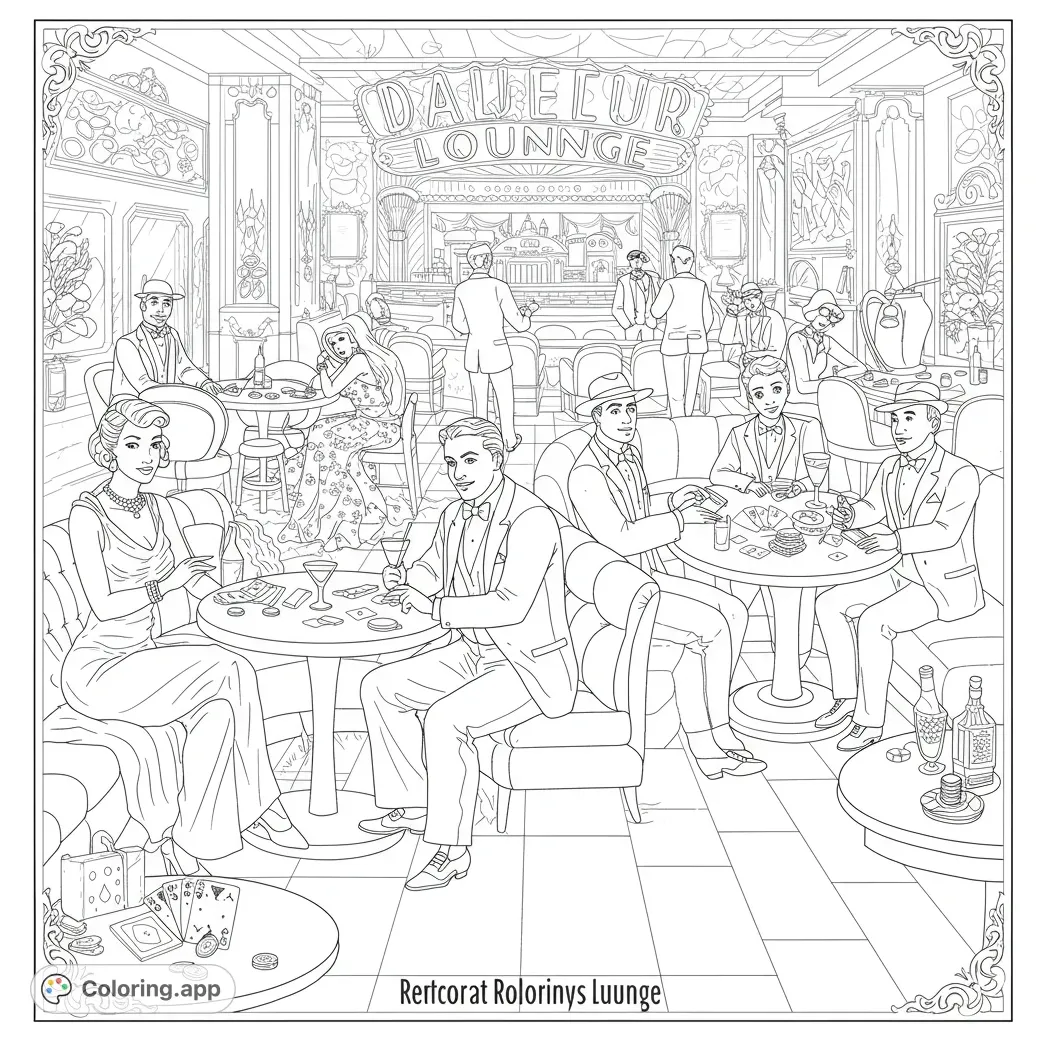 Roaring twenties lounge scene coloring.app