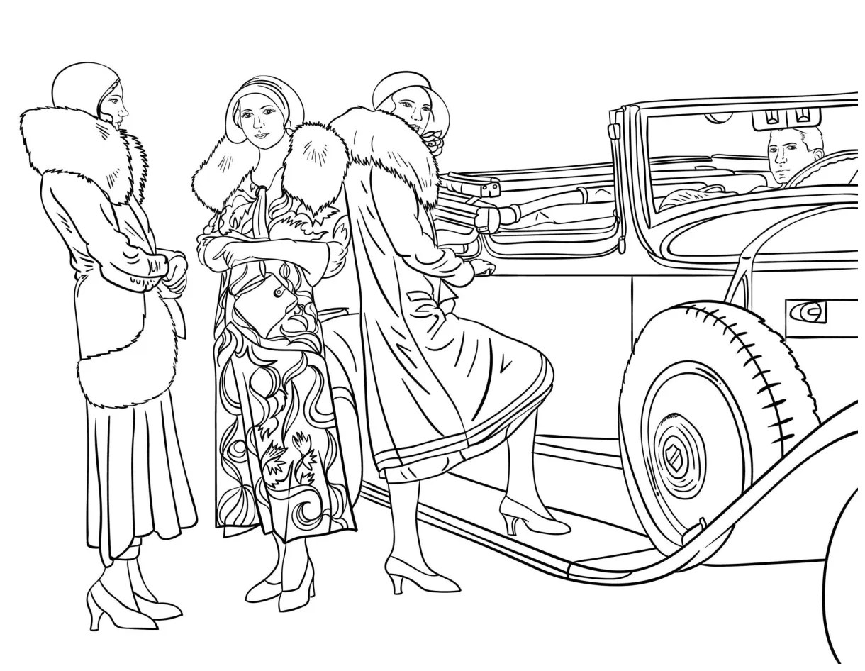 Coloring page in the roaring twenties flappers the roaring 20s