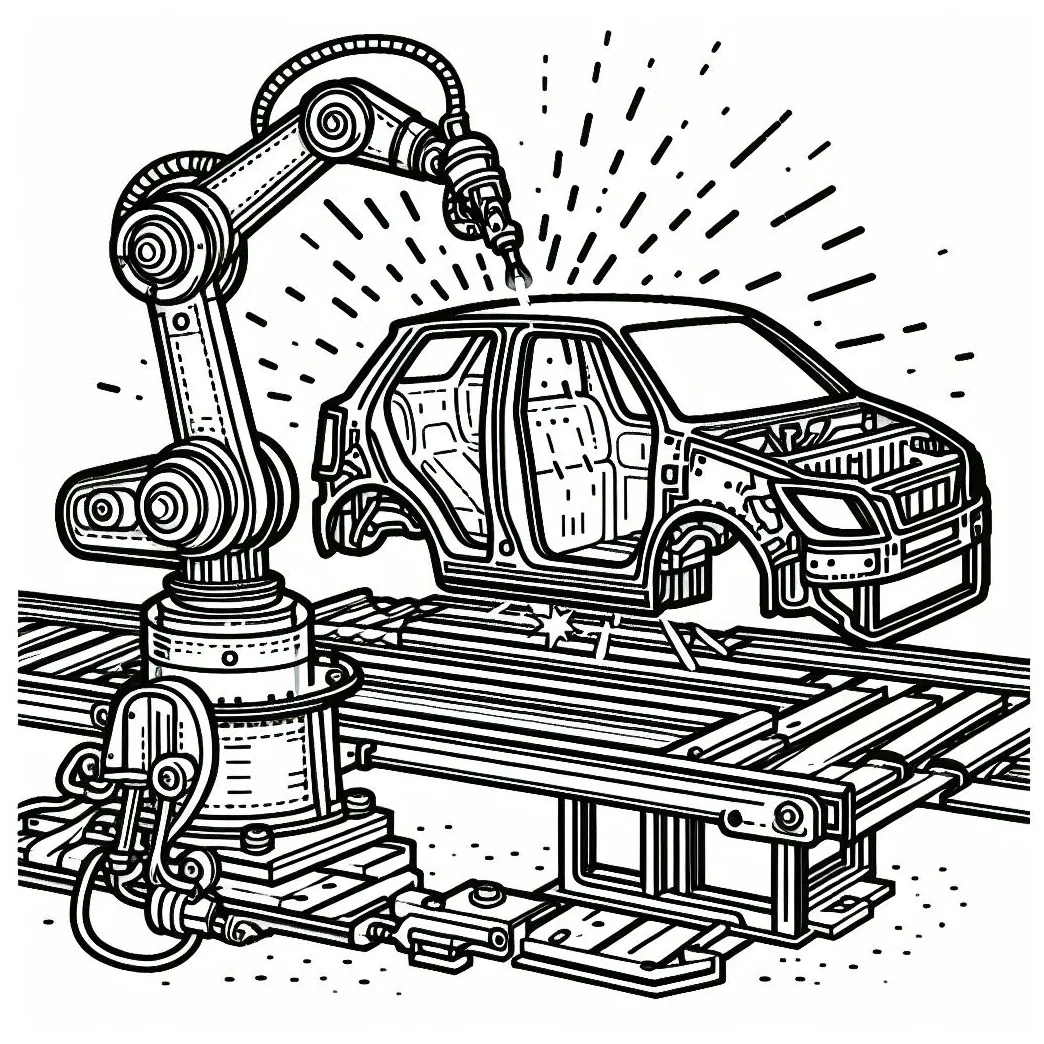 Car assembly robot welding 🤖🚗🔧 coloring page