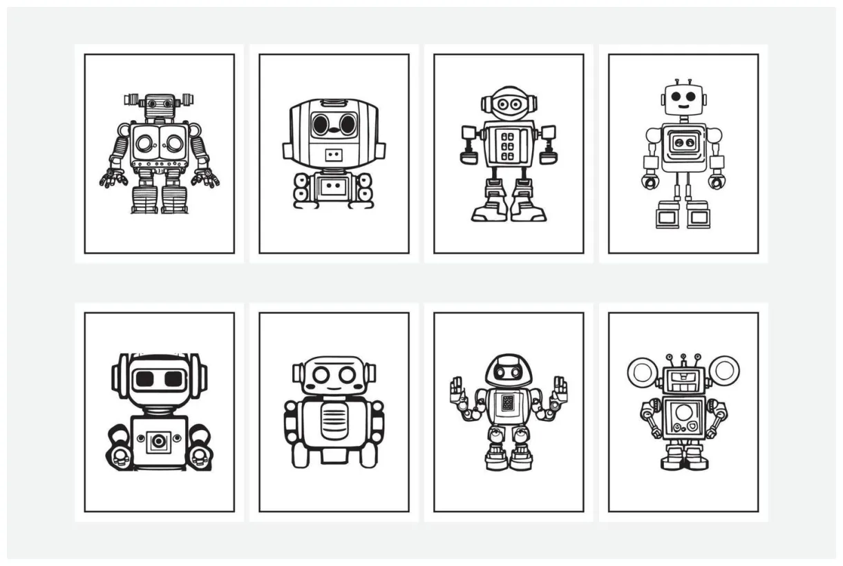 Robot coloring page vector art, icons, and graphics for