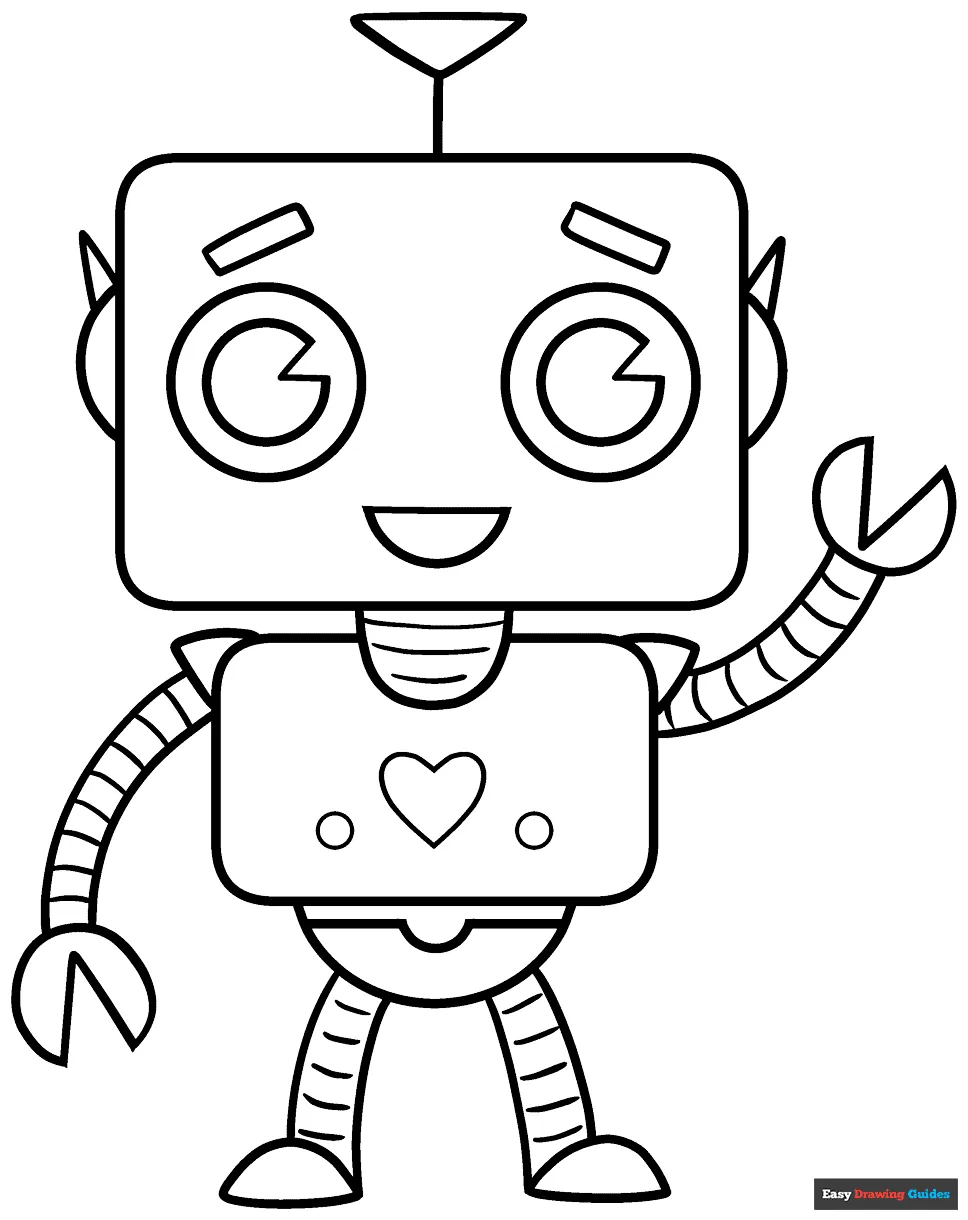 Cute Robot Coloring Page | Easy Drawing Guides