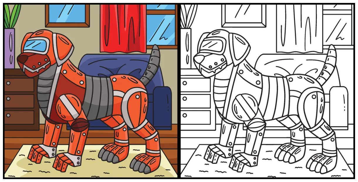 Robot Dog Coloring Page Colored Illustration 42977252 Vector Art at