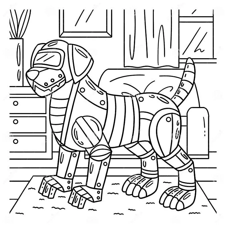 Robot Dog Coloring Page for Kids Stock Vector - Illustration of page