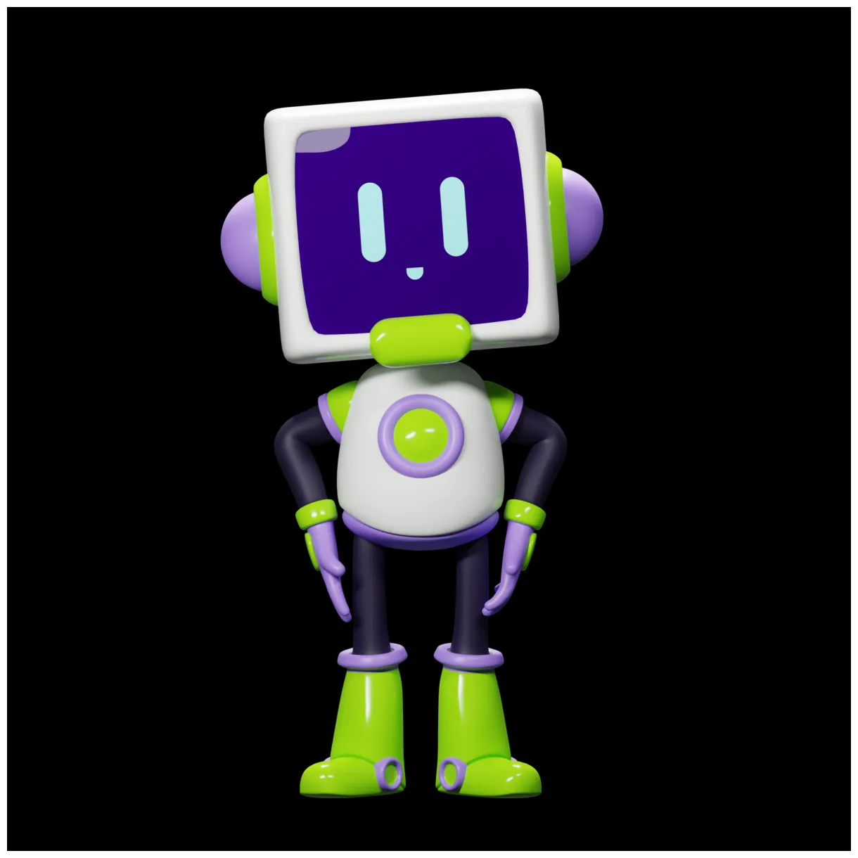 3d white robot with purple and green ornament 23404805 png