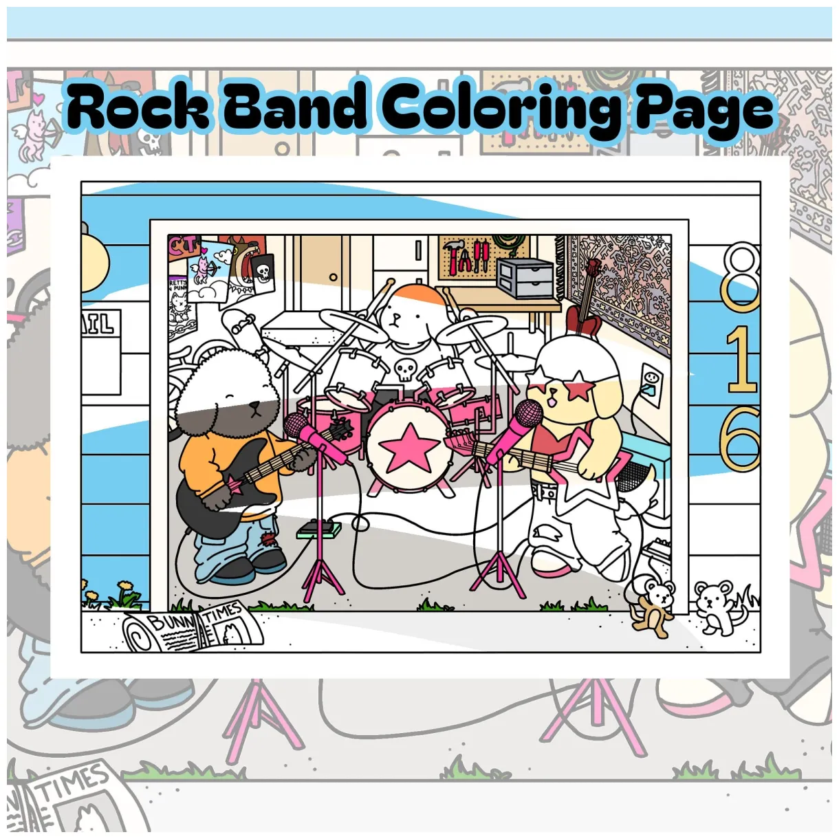 Rock Band Coloring Page - Etsy