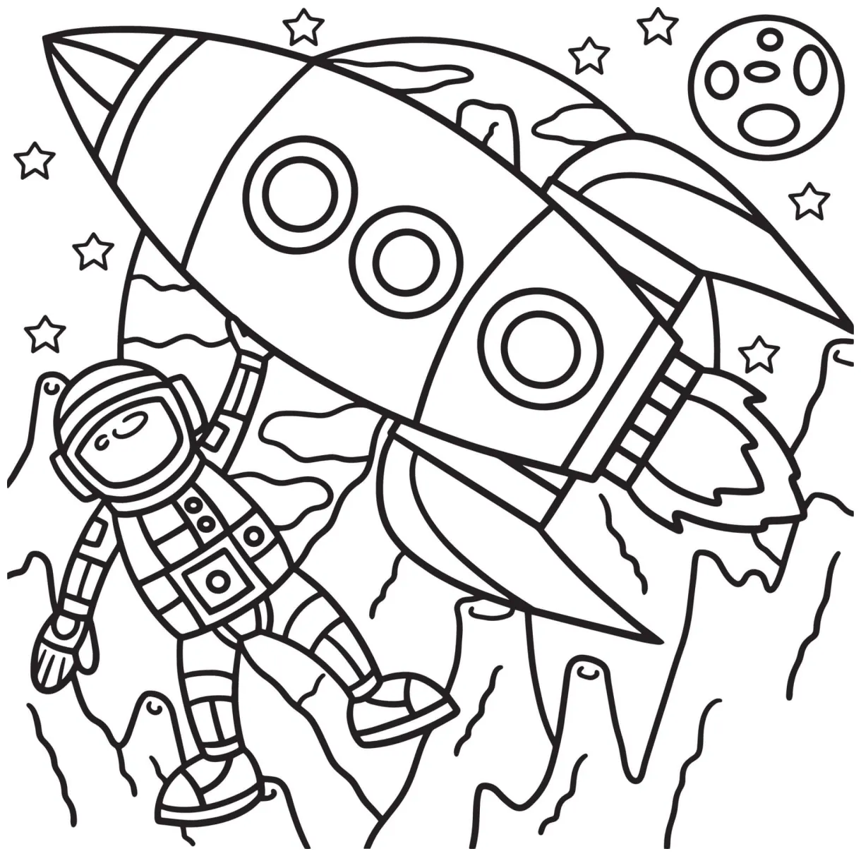 Astronaut with space download, print or color printable coloring page