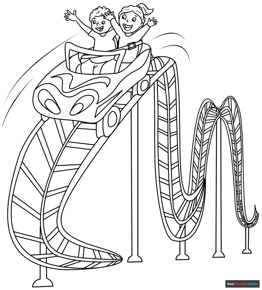 Roller coaster coloring page easy drawing guides