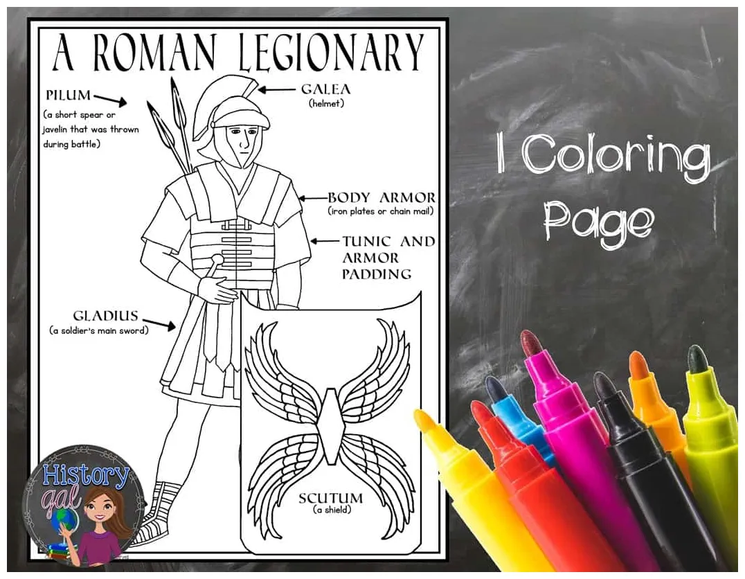 Ancient rome roman legionary coloring page by history gal