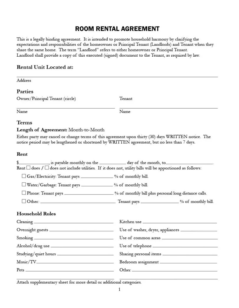 39 Simple Room Rental Agreement Templates - TemplateArchive