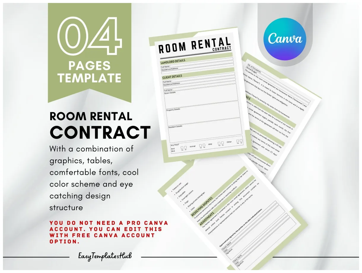 Room Rental Agreement Template, Room Rental Agreement, Lease Agreement