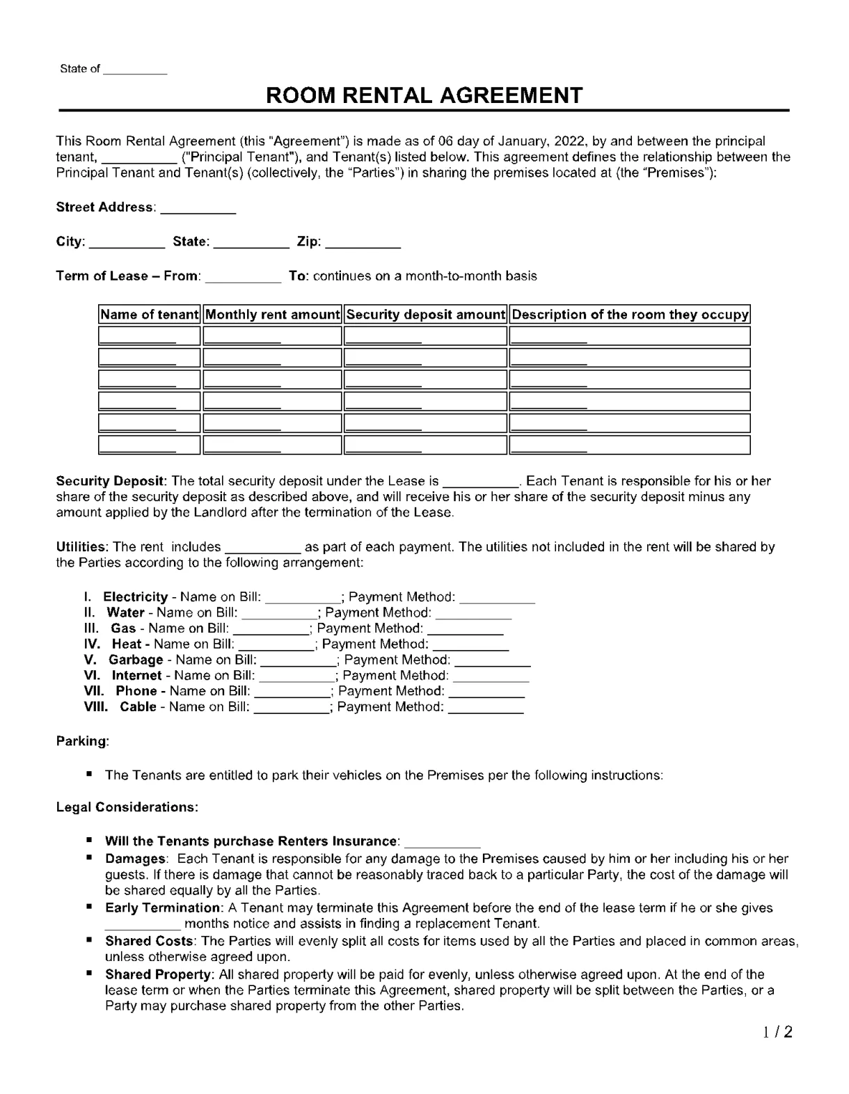 Room Rental Agreement 1
