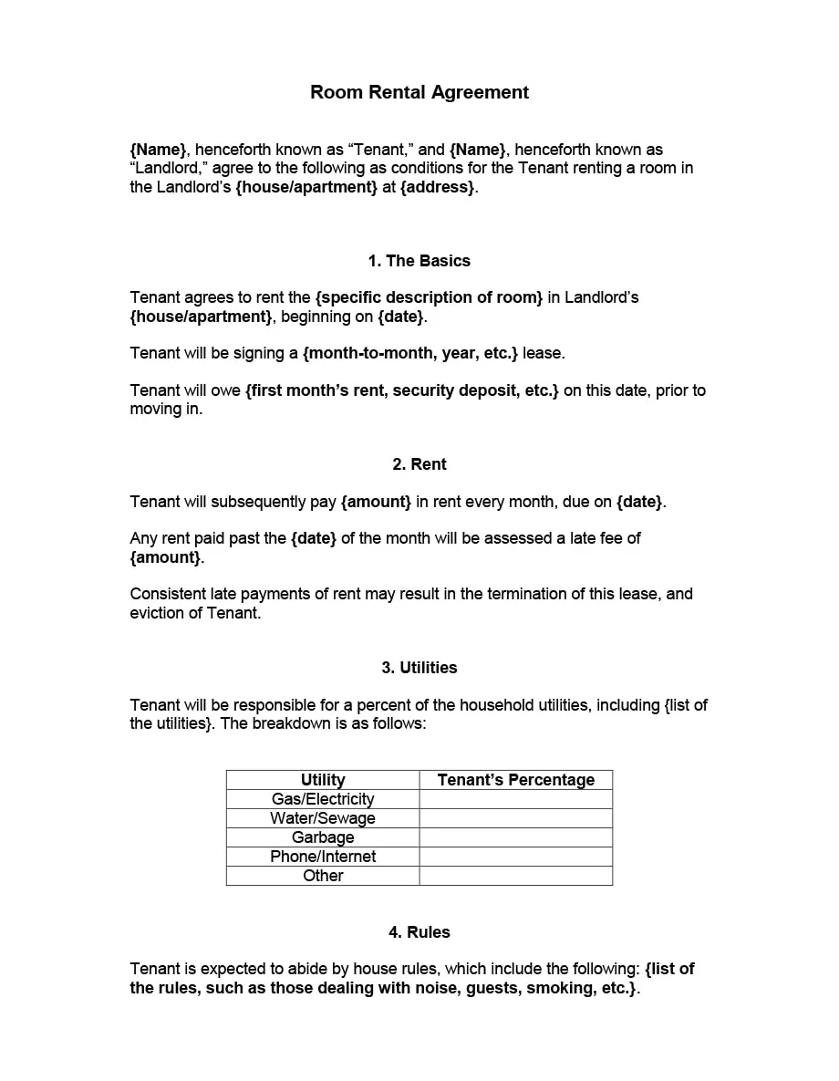39 Simple Room Rental Agreement Templates - TemplateArchive