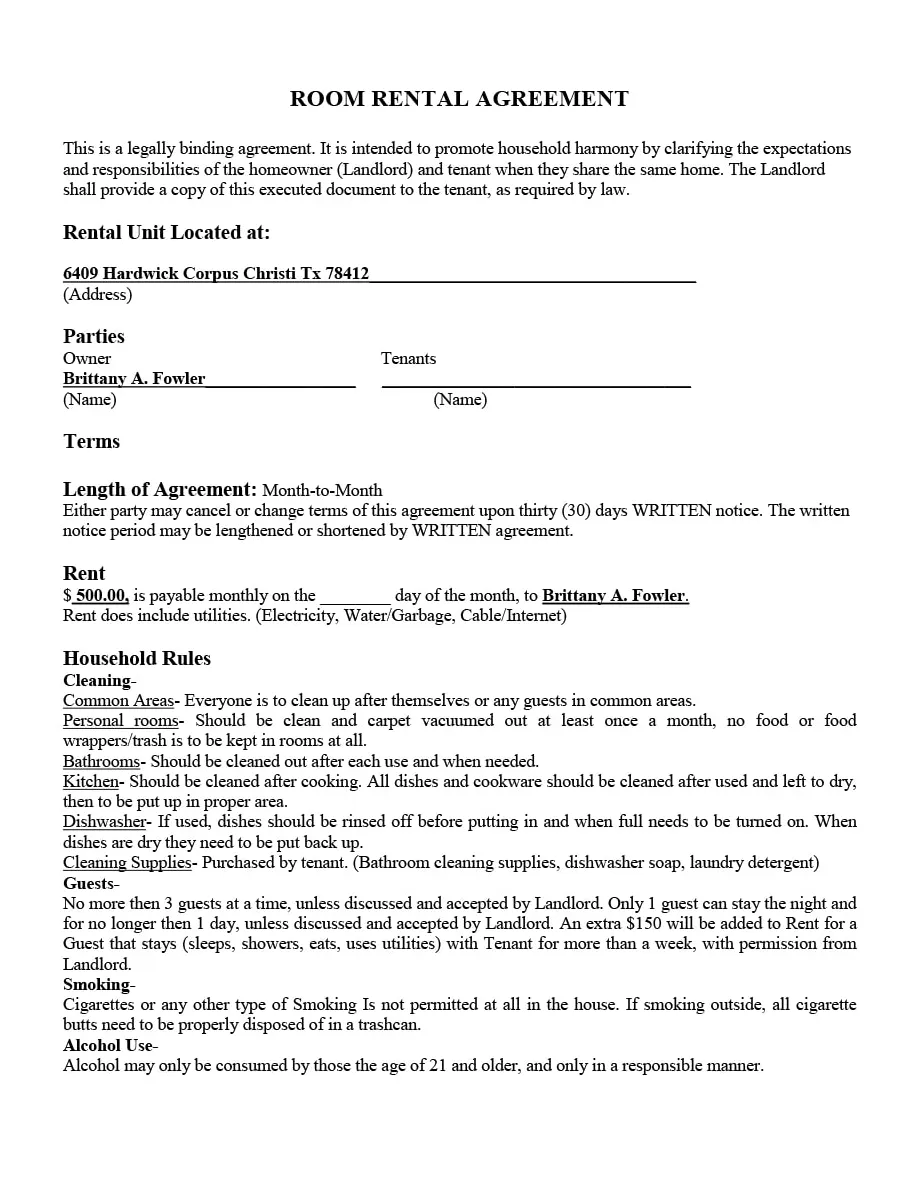 39 Simple Room Rental Agreement Templates - TemplateArchive