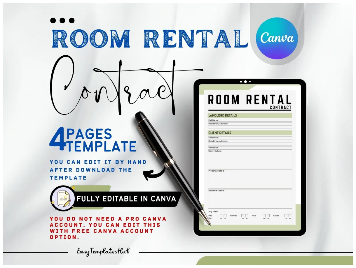 Room Rental Agreement Template, Room Rental Agreement, Lease Agreement