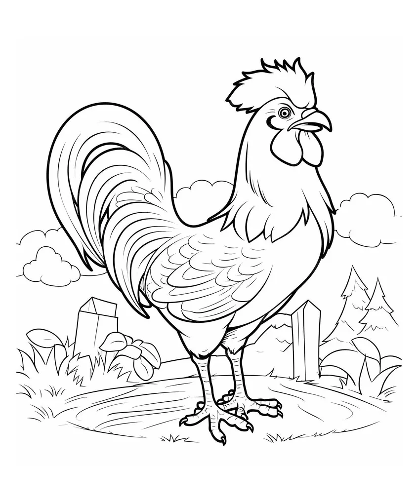 Premium vector for kids rooster coloring book