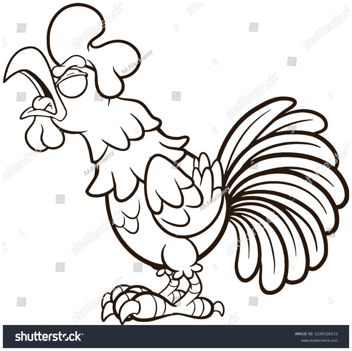 Zombie crowing cartoon rooster coloring page stock illustration
