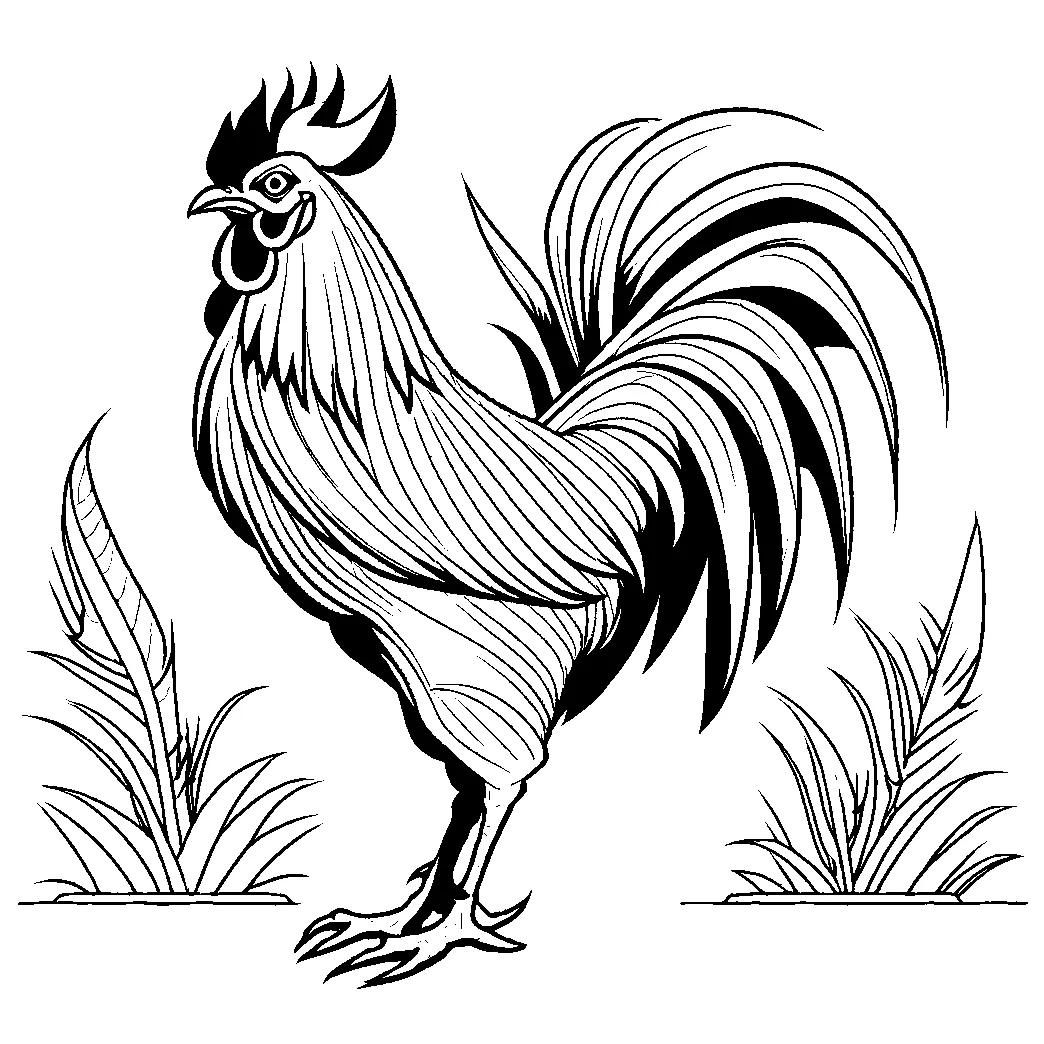 Crowing rooster coloring page coloring jungle printable coloring page