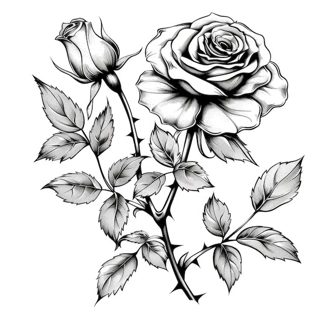 26,000+ black white rose sketch pictures printable coloring page