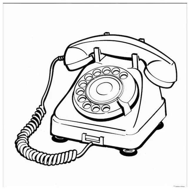 Coloring page a simple minimalist rotary dial telephone premium ai