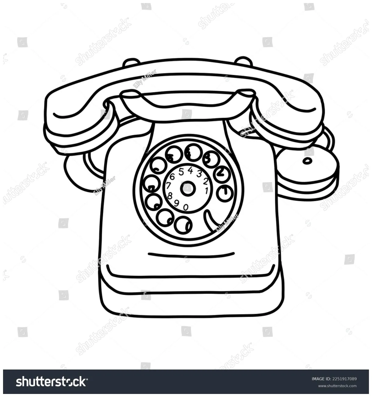 Drawing vintage rotary phone template coloring stock illustration