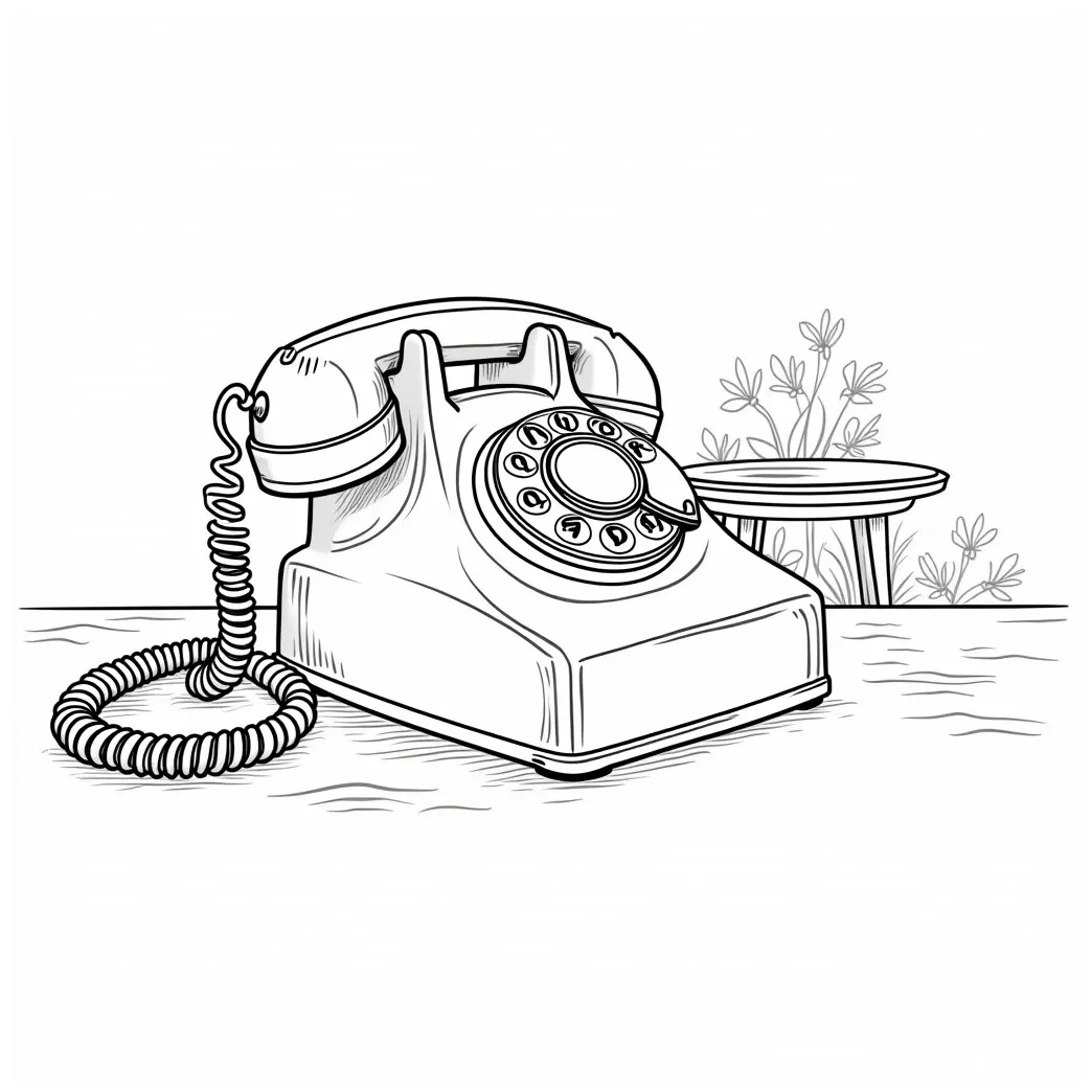 Vintage 1970s rotary telephone coloring book page stable diffusion online