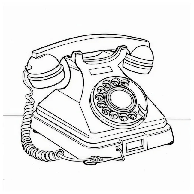 Coloring page a simple minimalist rotary dial telephone premium ai