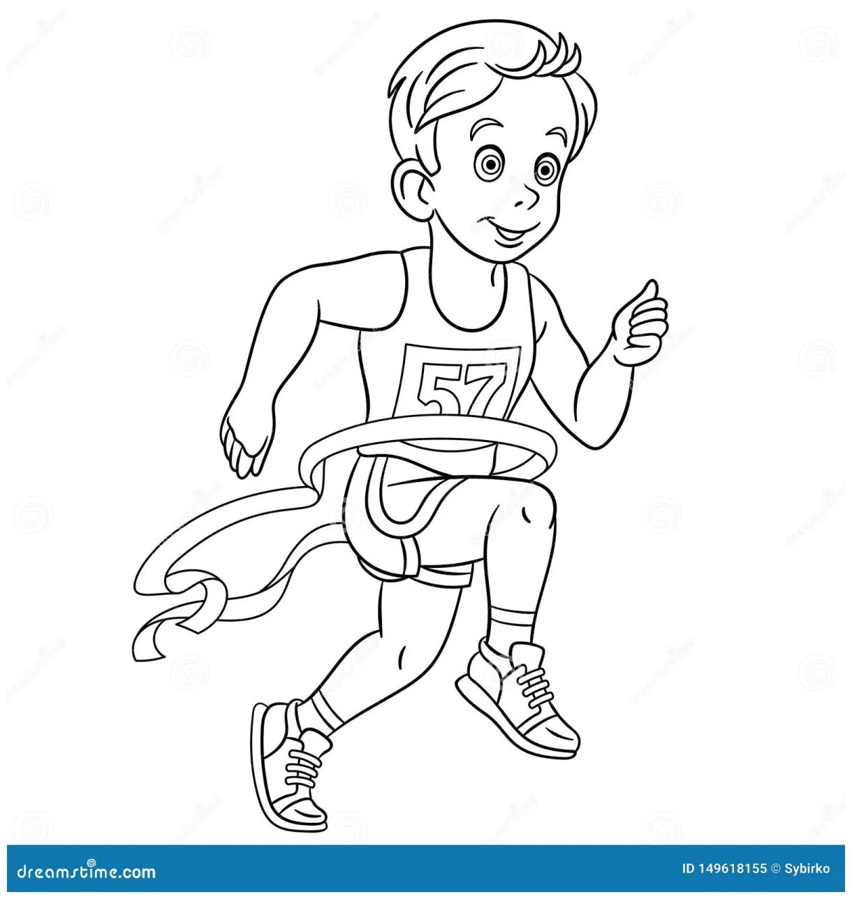 Coloring page with runner run marathon winner cartoon vector