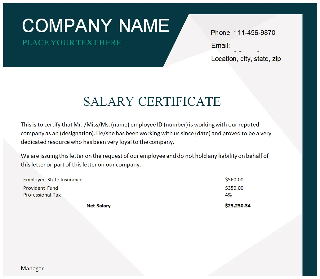 Certificate format certificate invoice
