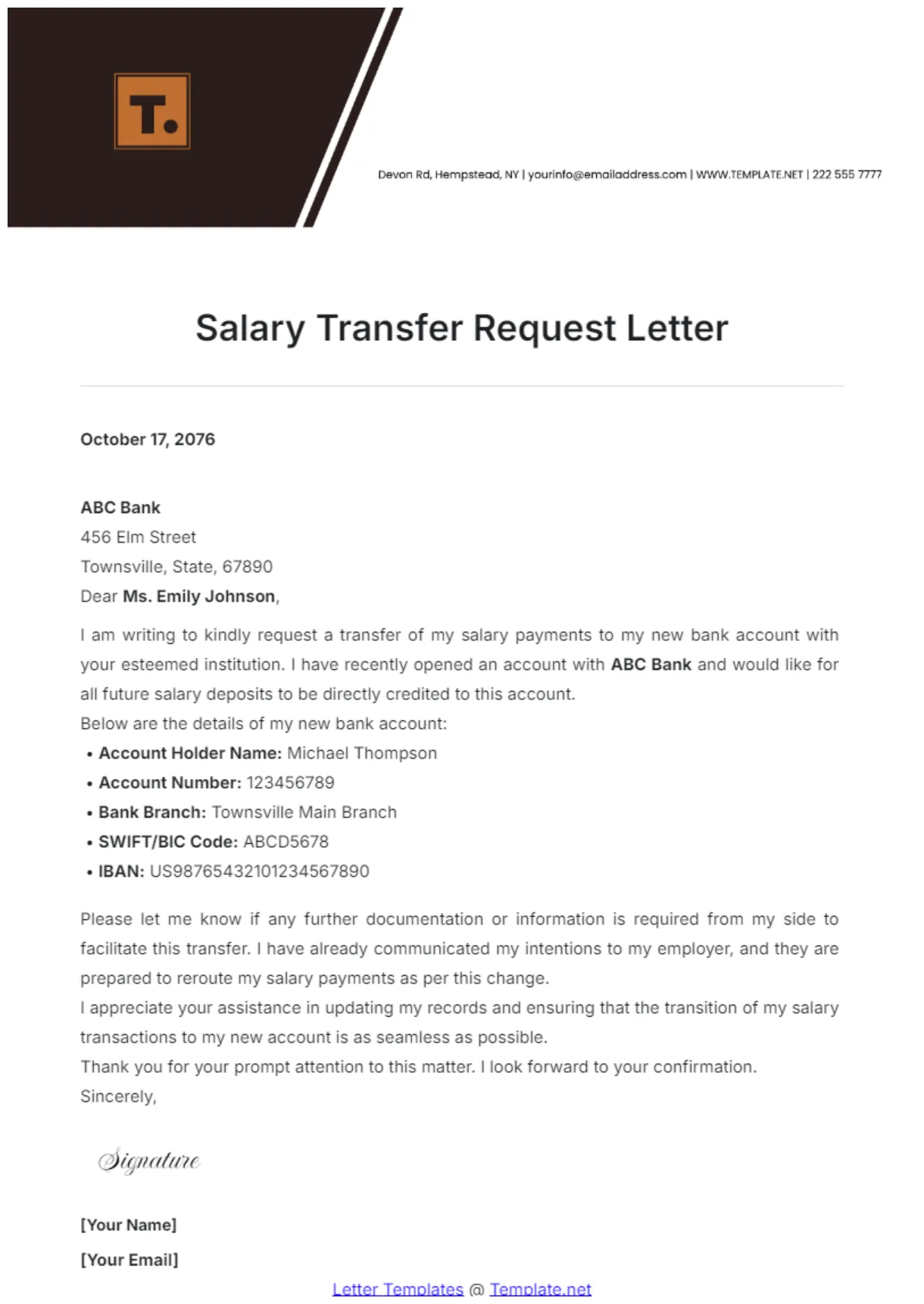 Free salary transfer request letter template to edit online