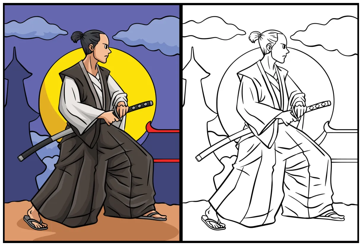 Samurai Coloring Page Colored Illustration 23058894 Vector Art at Vecteezy