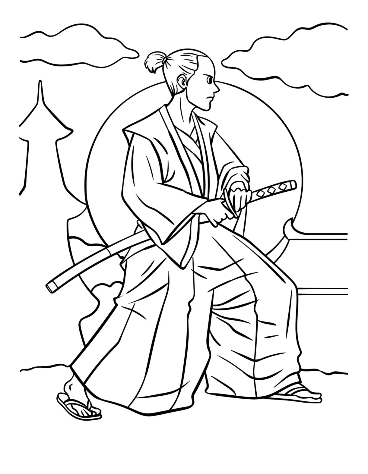 Samurai Coloring Page for Kids 17022986 Vector Art at Vecteezy