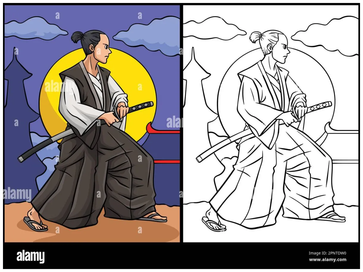 Samurai coloring page colored illustration stock vector & art alamy